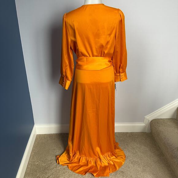 WAYF Goldenrod Marigold Orange Savoia Belted Wrap Midi SizeS - Picture 6 of 7
